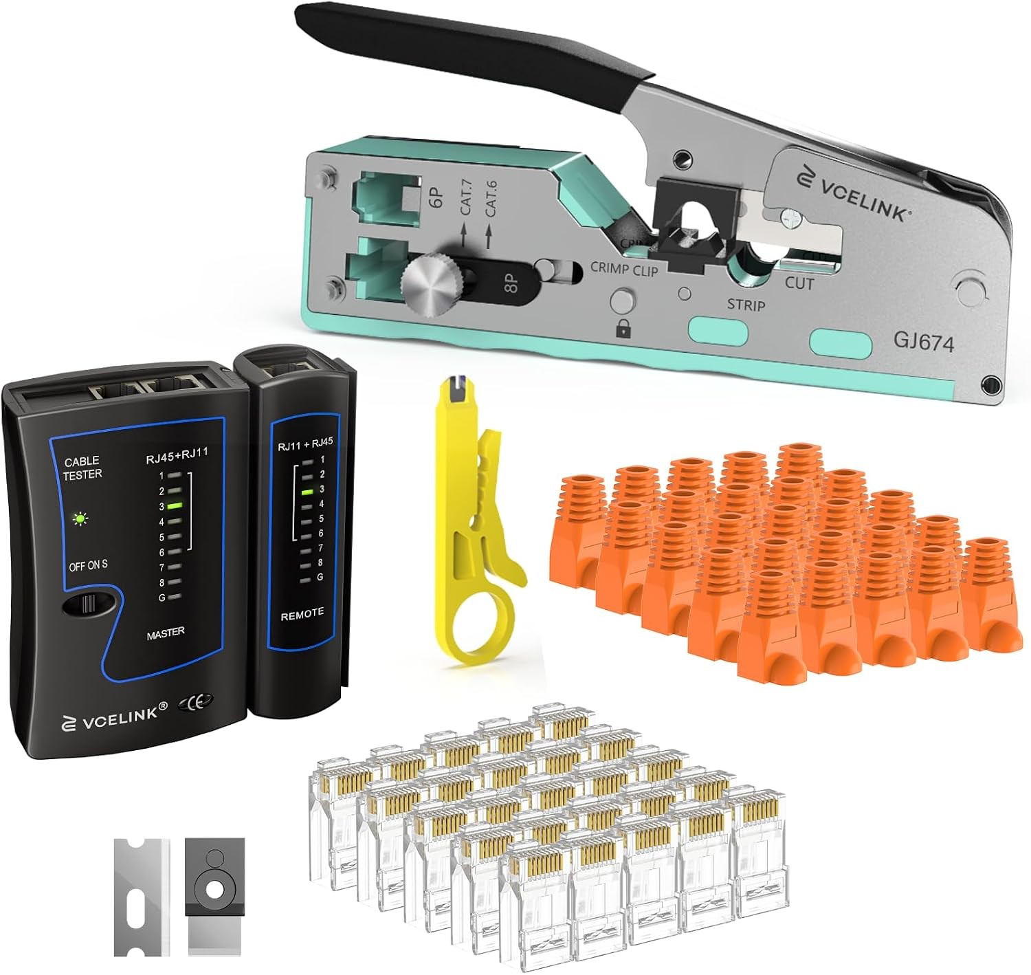 RJ45 Crimp Tool Kit for CAT7/6A/6/5E/5, Upgraded Network Tool Set with an Ethern