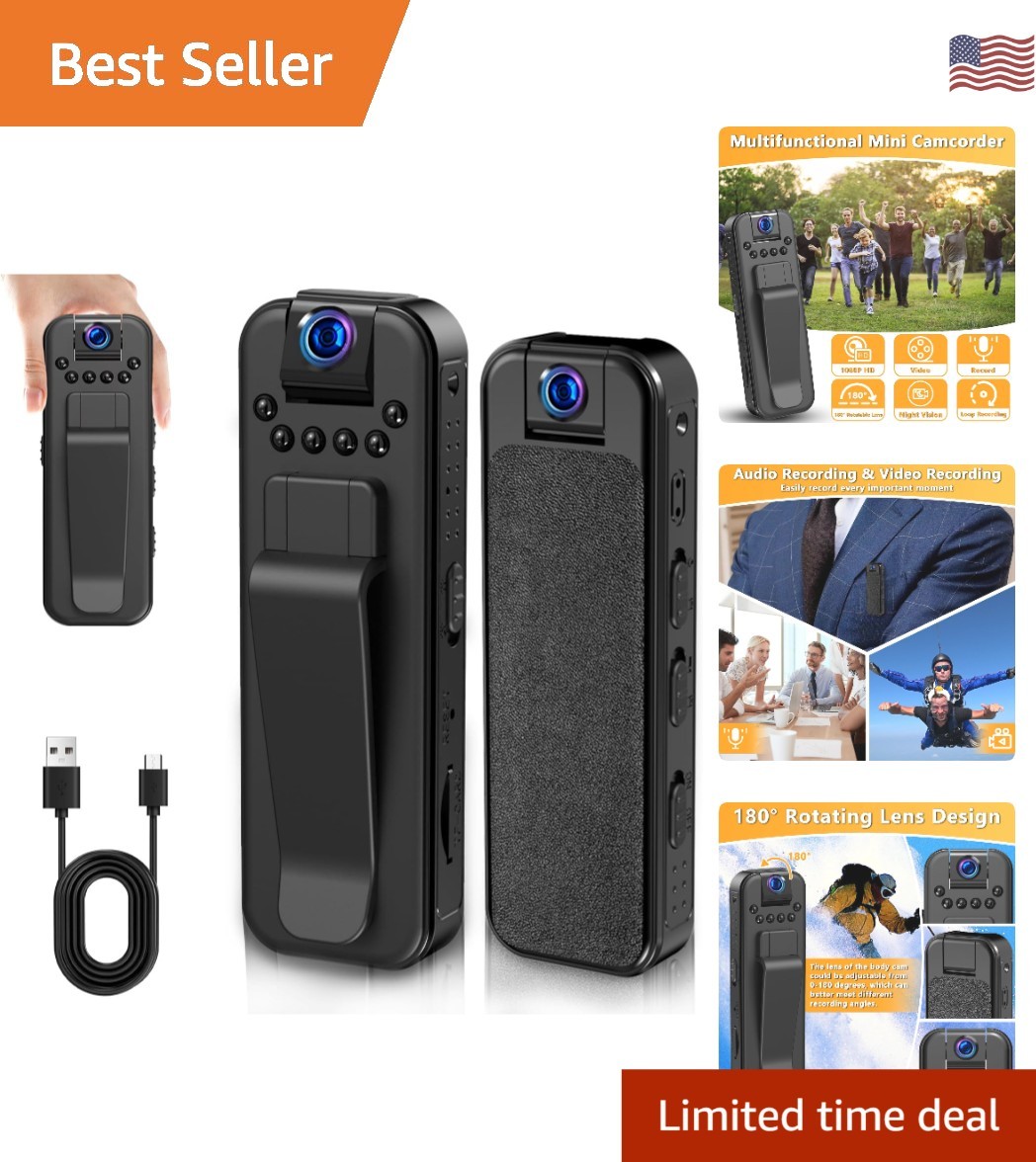 Lightweight Mini Body Camera with 180° Lens & High-Definition Video Quality