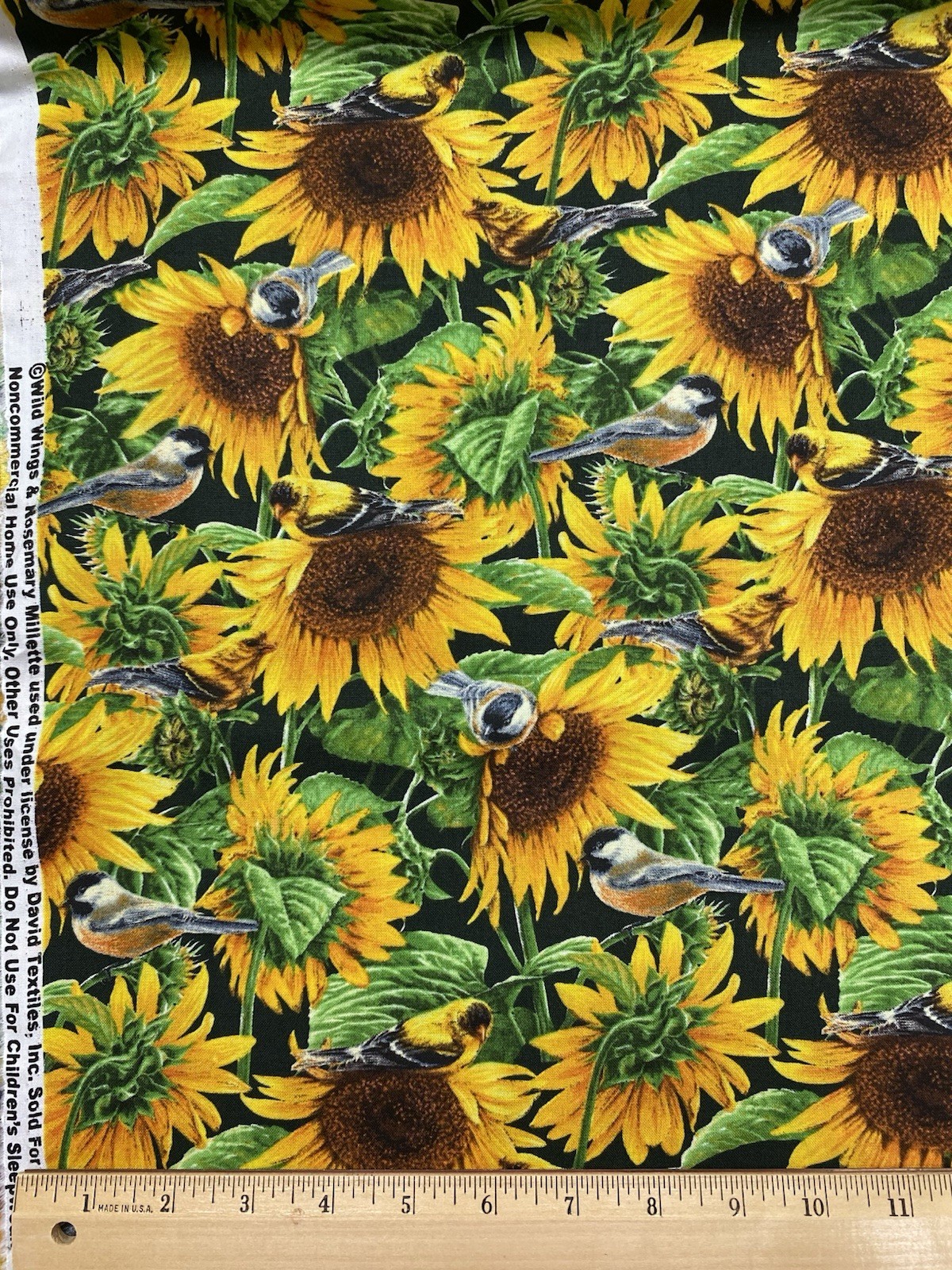 BTY (36" x 44”) Sunflowers And Song Birds David Textiles 100% Cotton Fabric