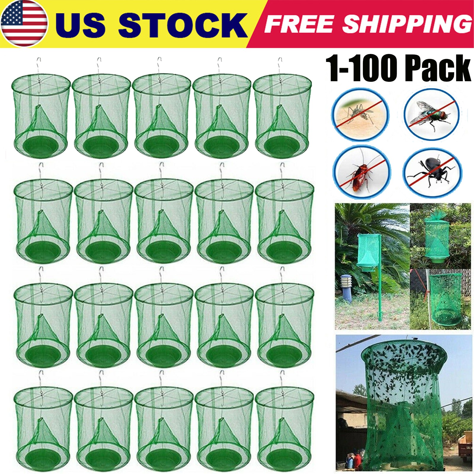 Reusable Ranch Fly Catcher Killer Cage Net Trap Insert Bug Pest Hanging Catcher