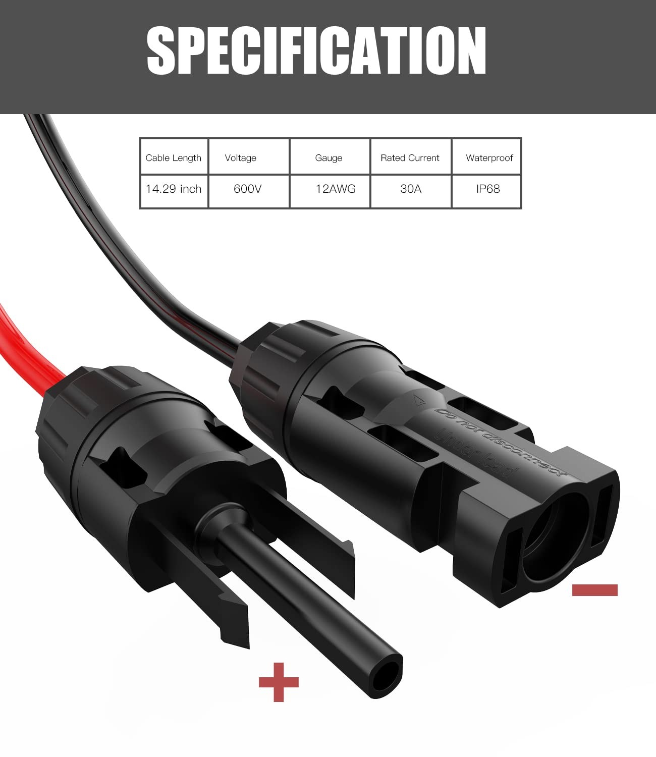 Solar Extension Cable - 10AWG, 30Cm with 2 SAE Polarity Reverse Adapters