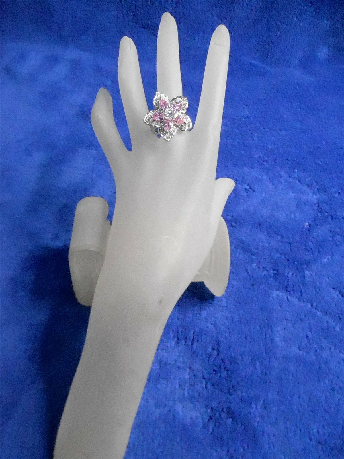 (#294) PINK FLORAL CUBIC ZIRCONIA RING SIZE 9