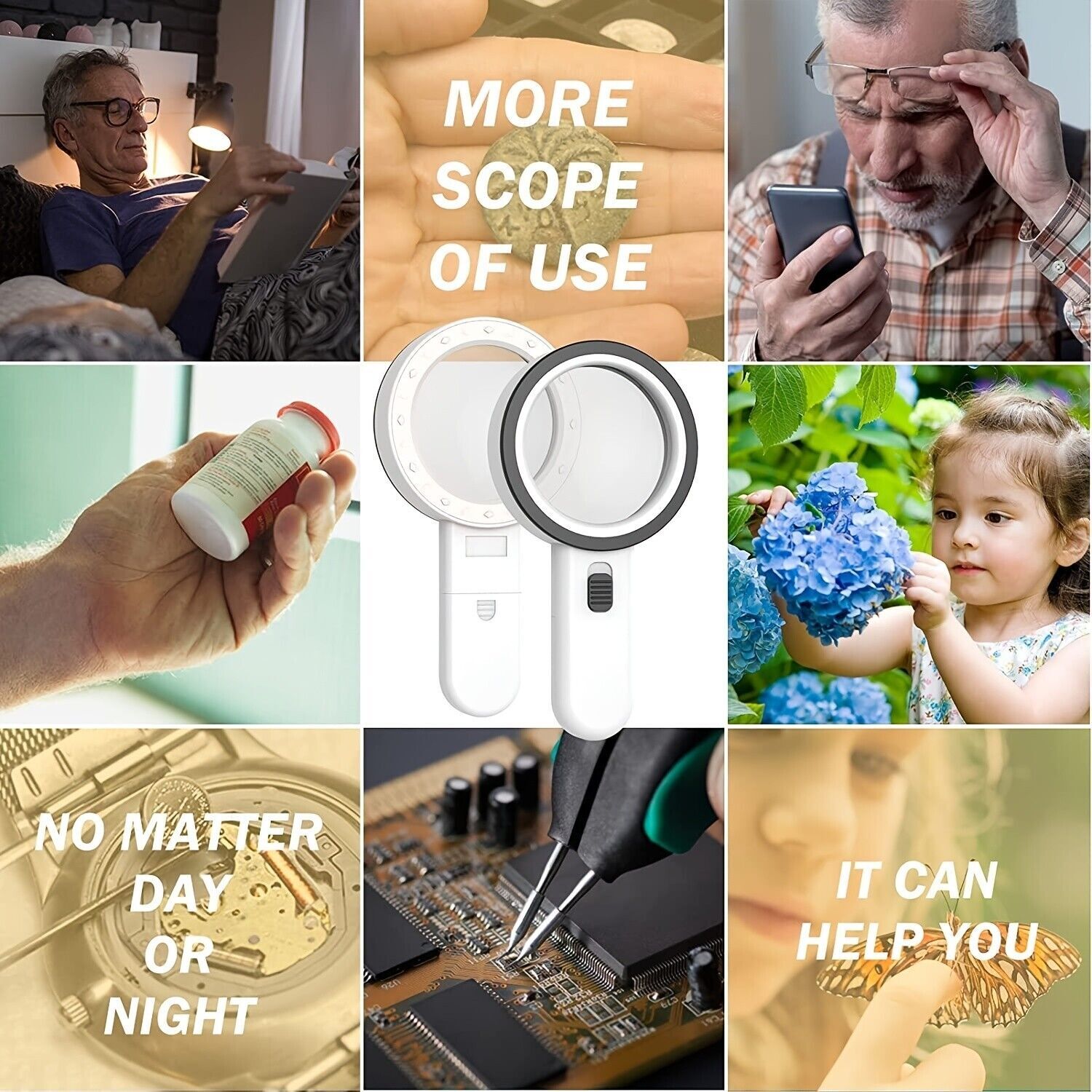 Jumbo Handheld Magnifying Glass w/ 12 Bright LED Light Illuminated 30X Magnifier