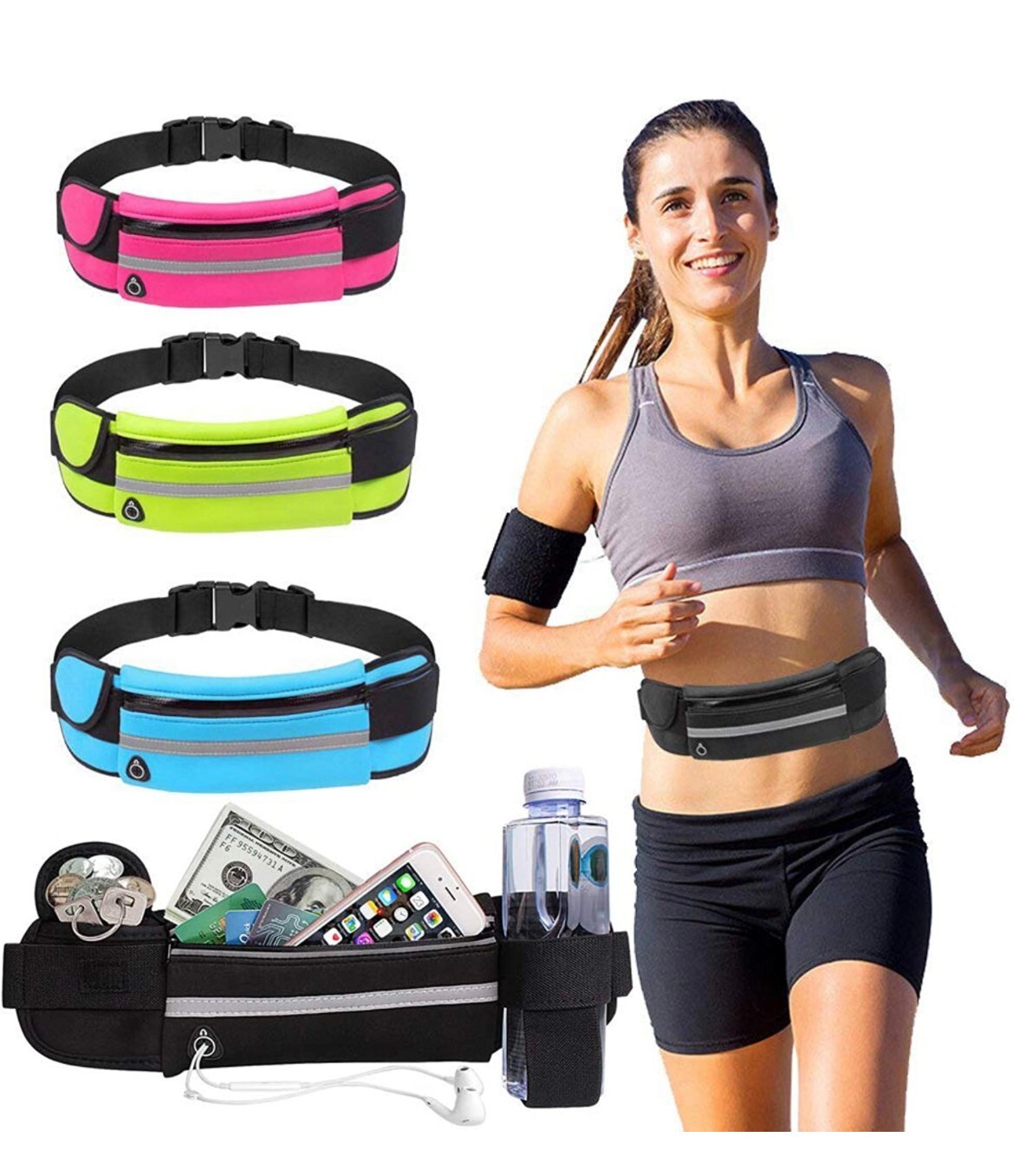 Waterproof Sports Runner Waist Bum Bag Running Jogging Belt Pouch Zip Fanny Pack