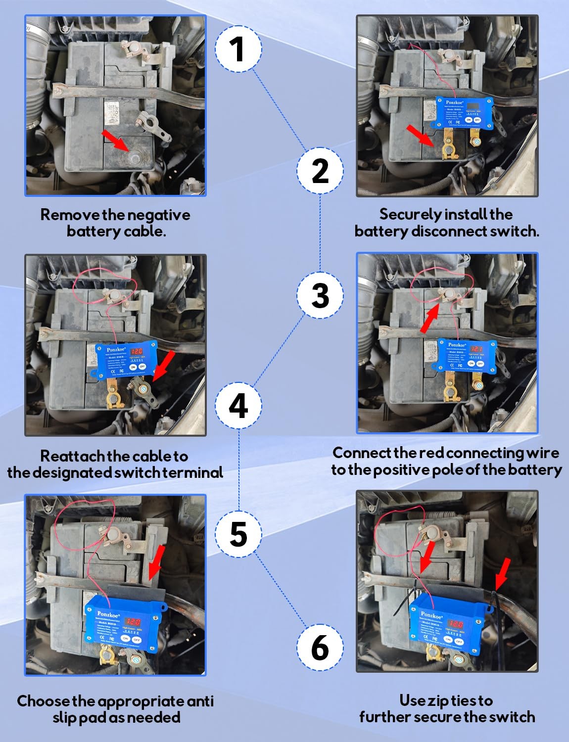 360A Remote Car Battery Disconnect Switch with LED Voltage Display - 12V Blue