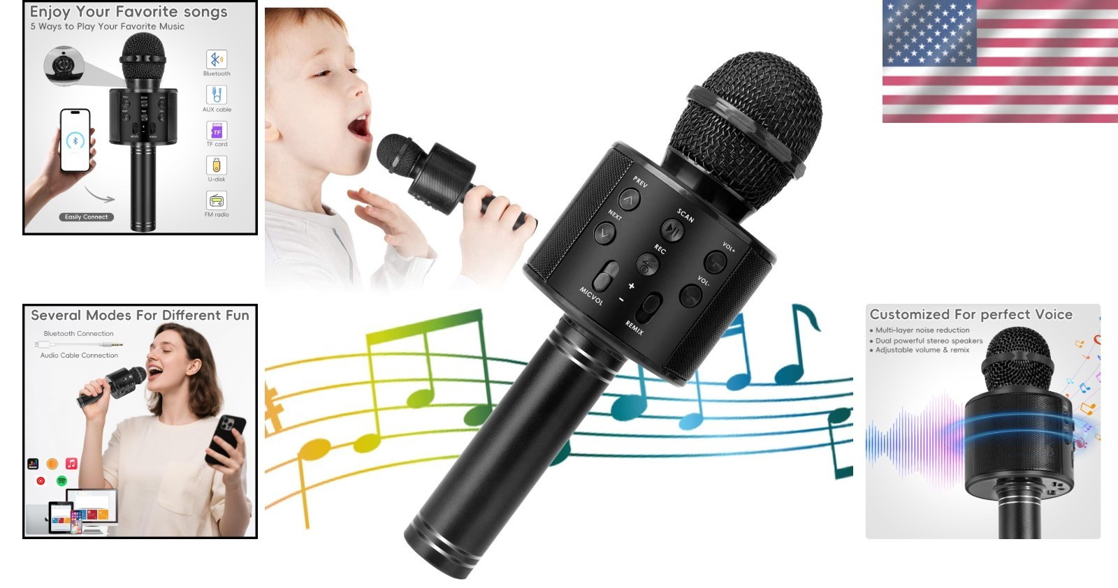 Versatile Wireless Karaoke Microphone with Adjustable FM Radio & Noise Reduction