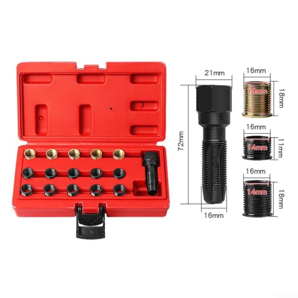 16PCS Spark Plug Thread Repair Kit M14x1.25 Tap Insert Tool Engine Repair Set