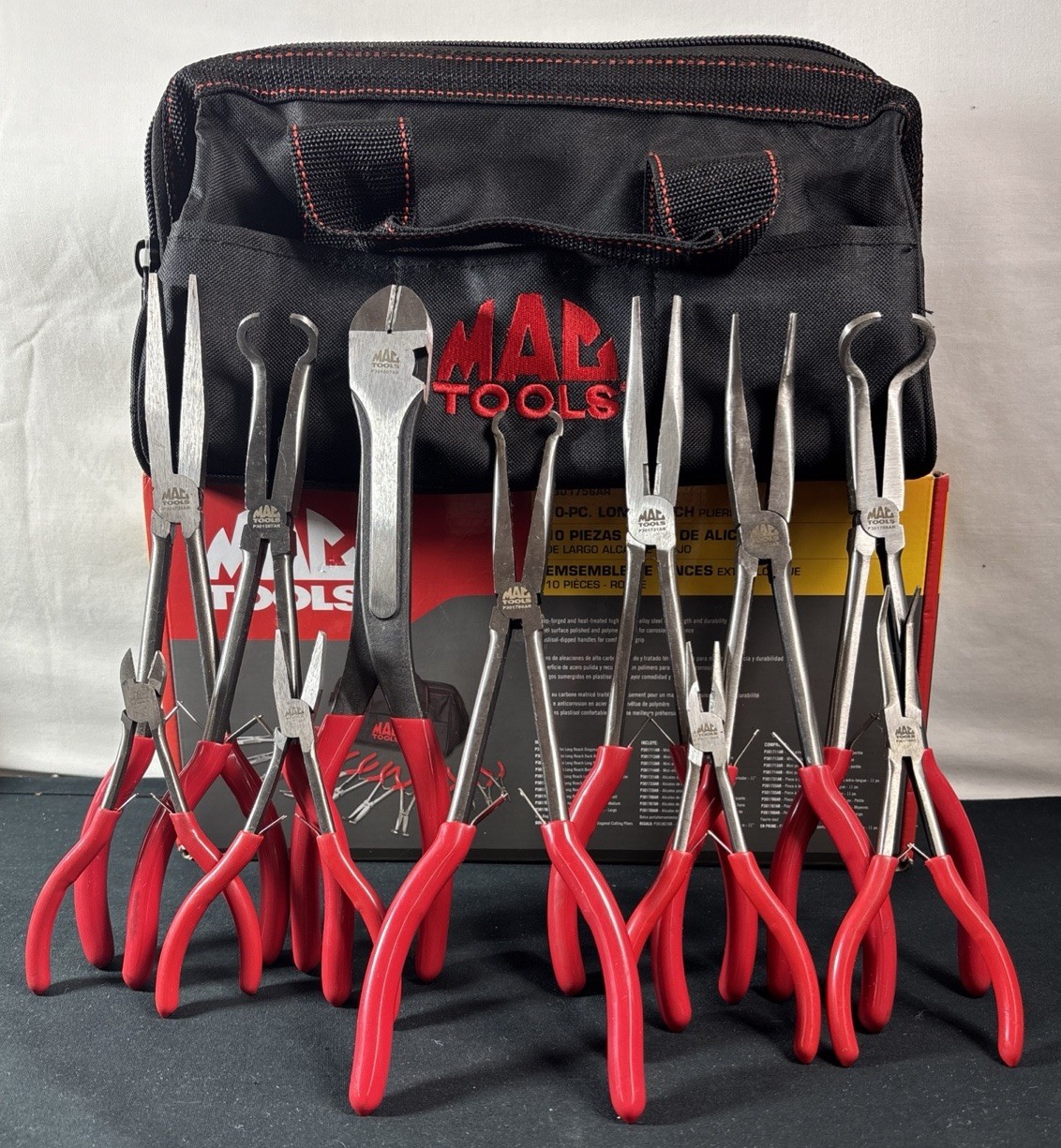 Mac Tools 10 Piece Pliers Set Long Reach Red Handle (P301756AR)