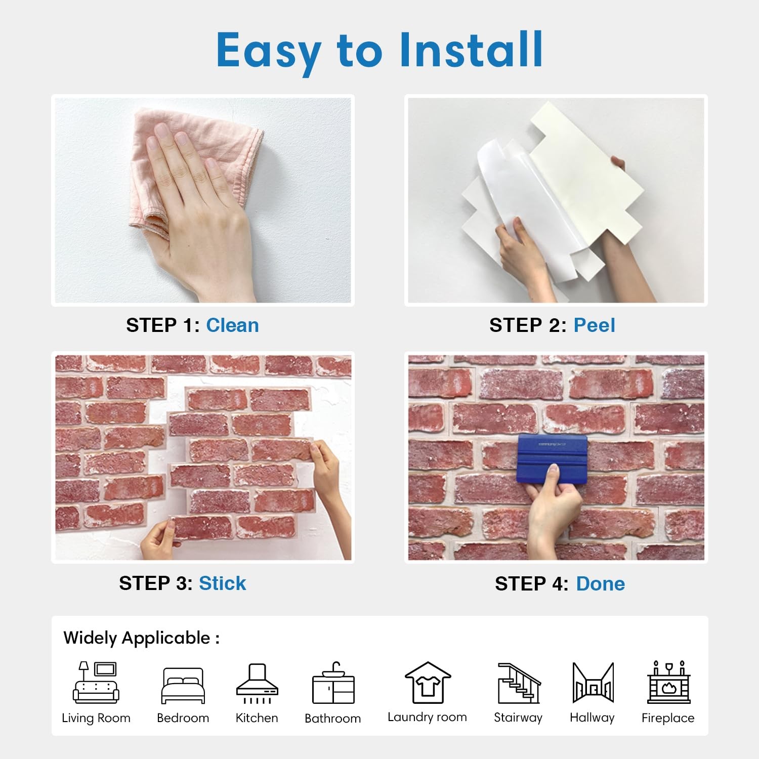 COMSTICKC 3D Red Brick Peel & Stick Wall Panel, 10-Pcs 11.8"x11.8" Tile