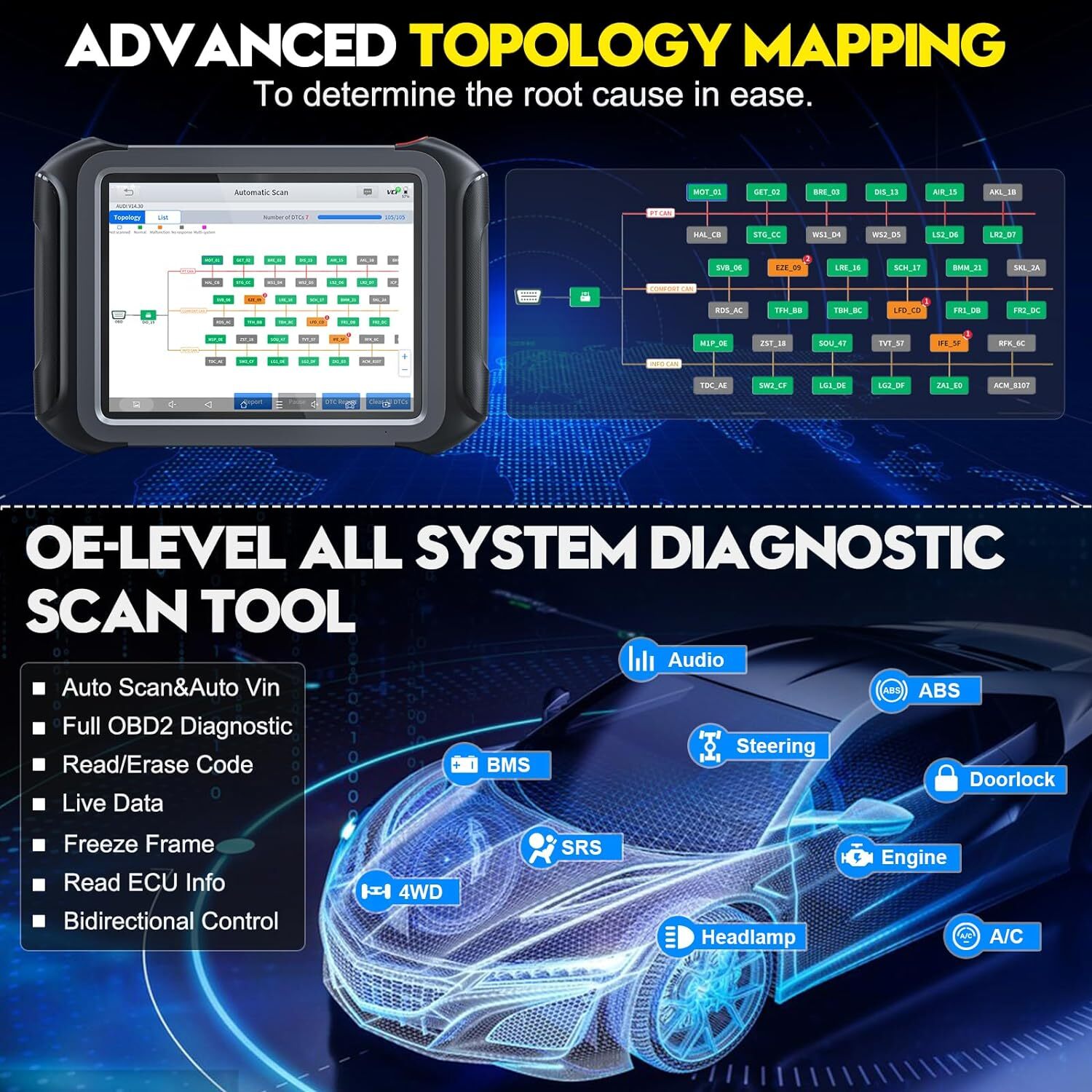 USED XTOOL X100 MAX IMMO Key Programmer Auto Diagnostic Tool Topology Mapping