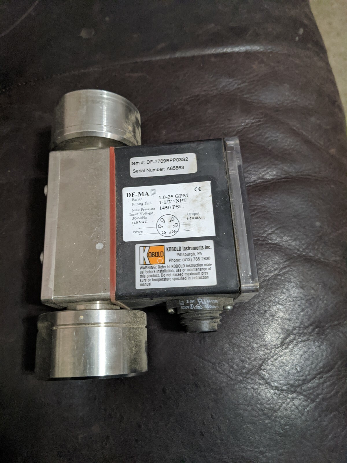 Kobold DF-MA analog flowmeter transmitter 1-25 GPM 110VAC 1.5" 1 1/2" FPT