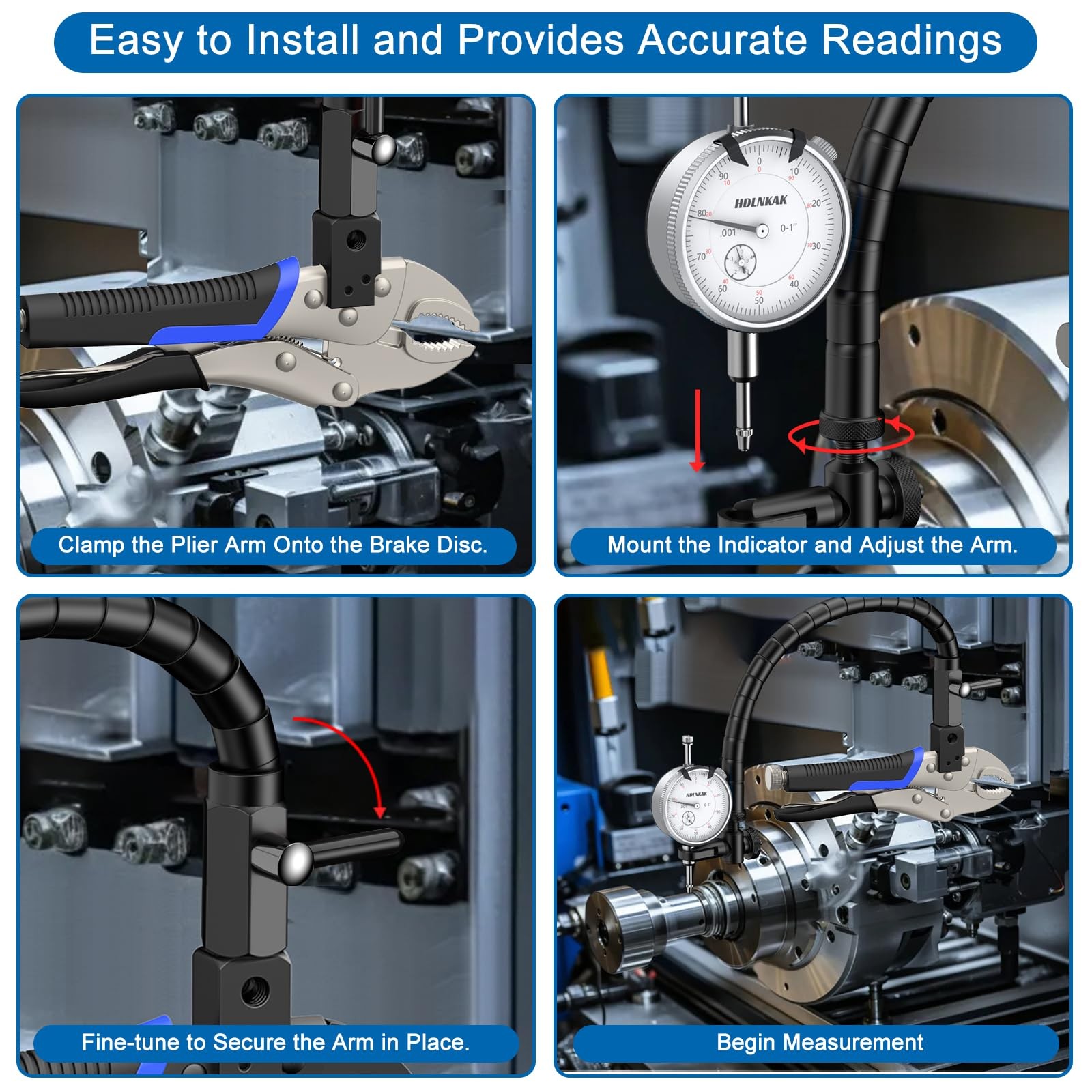 Brake Rotor Dial Indicator Gauge Set Precise Alignment Measuring Instrument