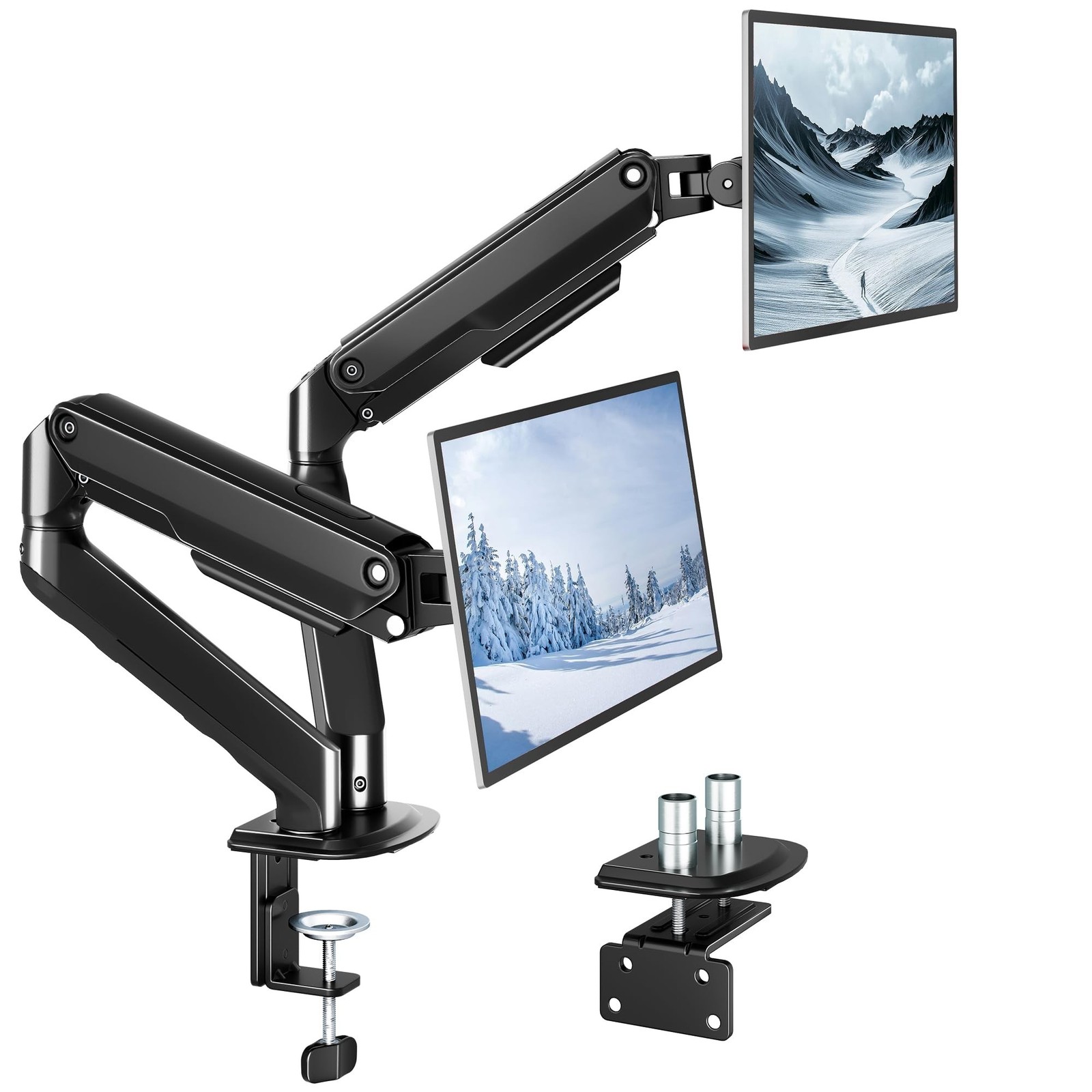 monTEK Dual Monitor Arm Stand, 17–32", Full Motion Adjustment,20 lbs Each