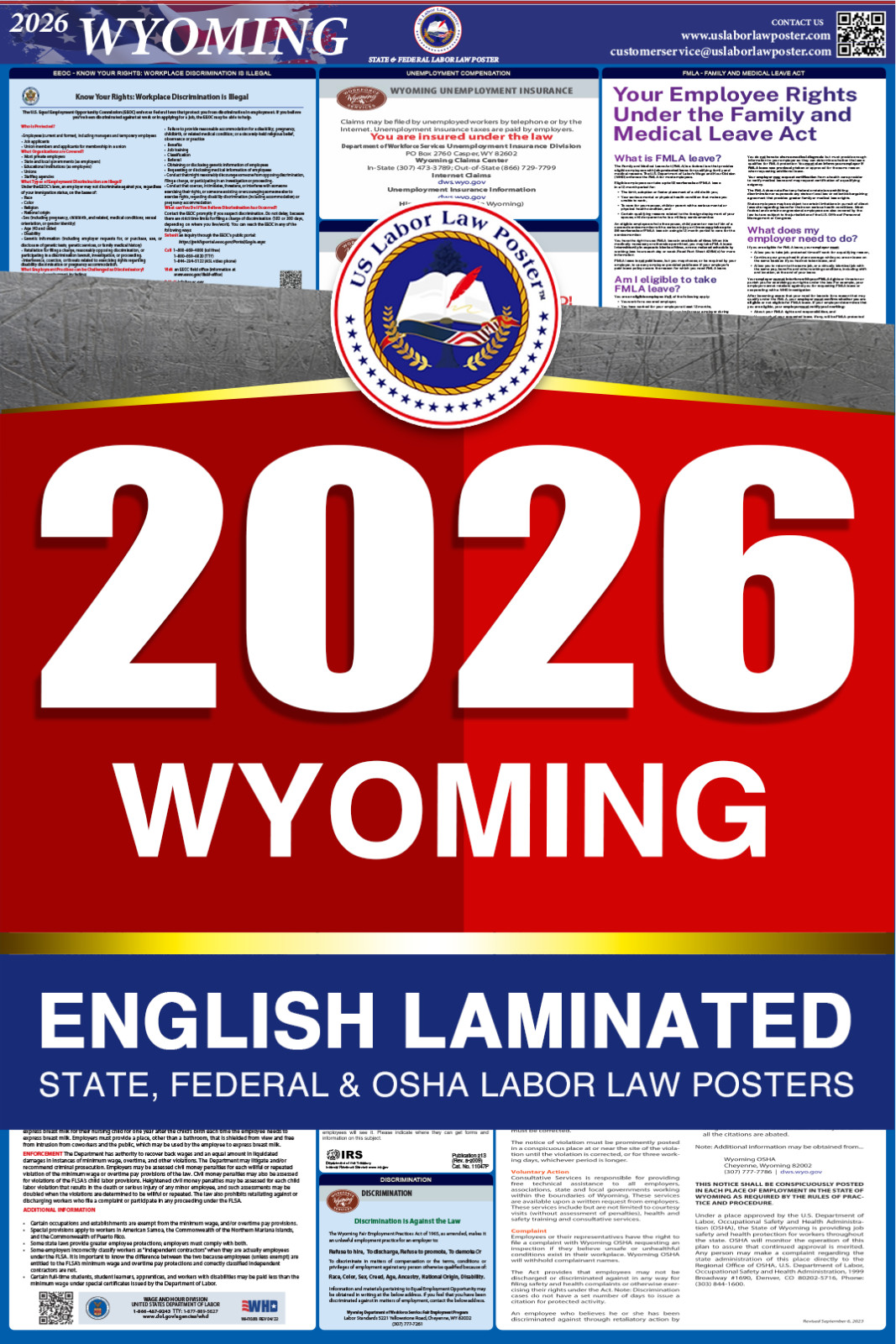 2026 Wyoming WY LABOR LAW POSTER (Federal & State) English Laminated