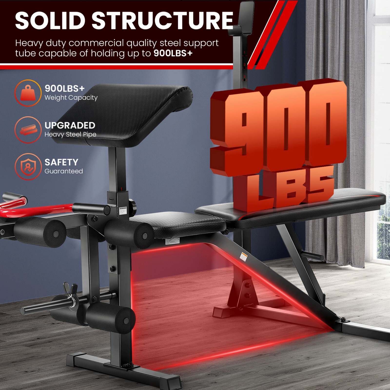 Adjustable Weight Bench Set 900LBS Multi-functional Bench Press Set w/Squat Rack