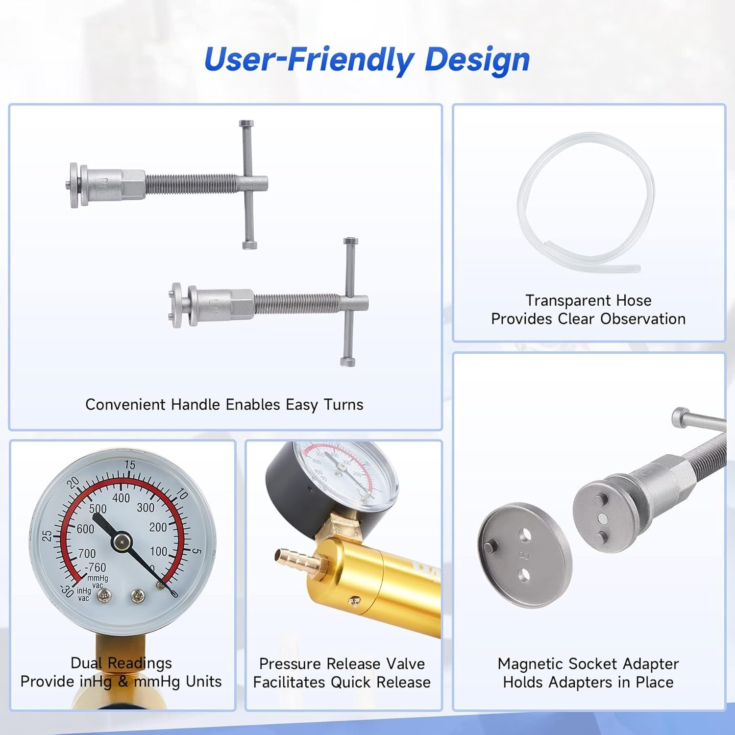 Durable 2-in-1 Brake Maintenance Tool with Compression & Vacuum Pump Features