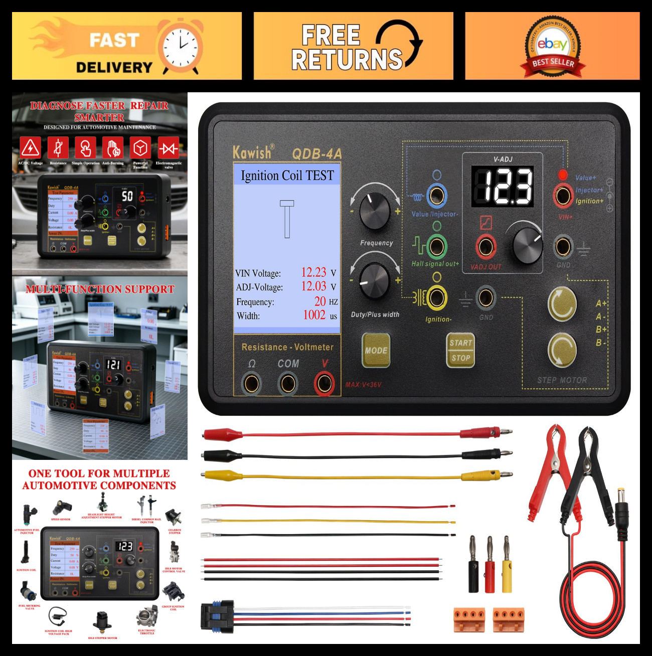Automotive Ignition Coil & Spark Plug Tester, LCD Actuator & Solenoid Diagnostic