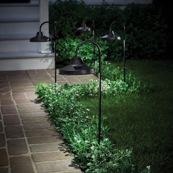 Hampton Bay Covington Solar Black Outdoor LED Shepherd Hook Path Light 4 Pack