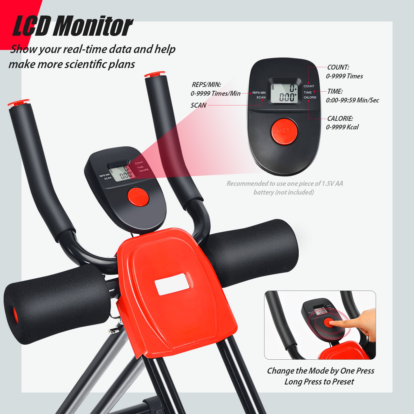 Foldable Adjustable Core Abdominal Trainer AB Crunch Workout Machine W/Display