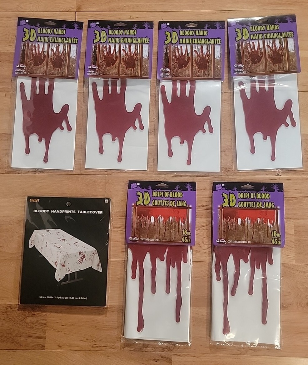 Halloween Decor Lot Drips of Blood Bloody Handprints