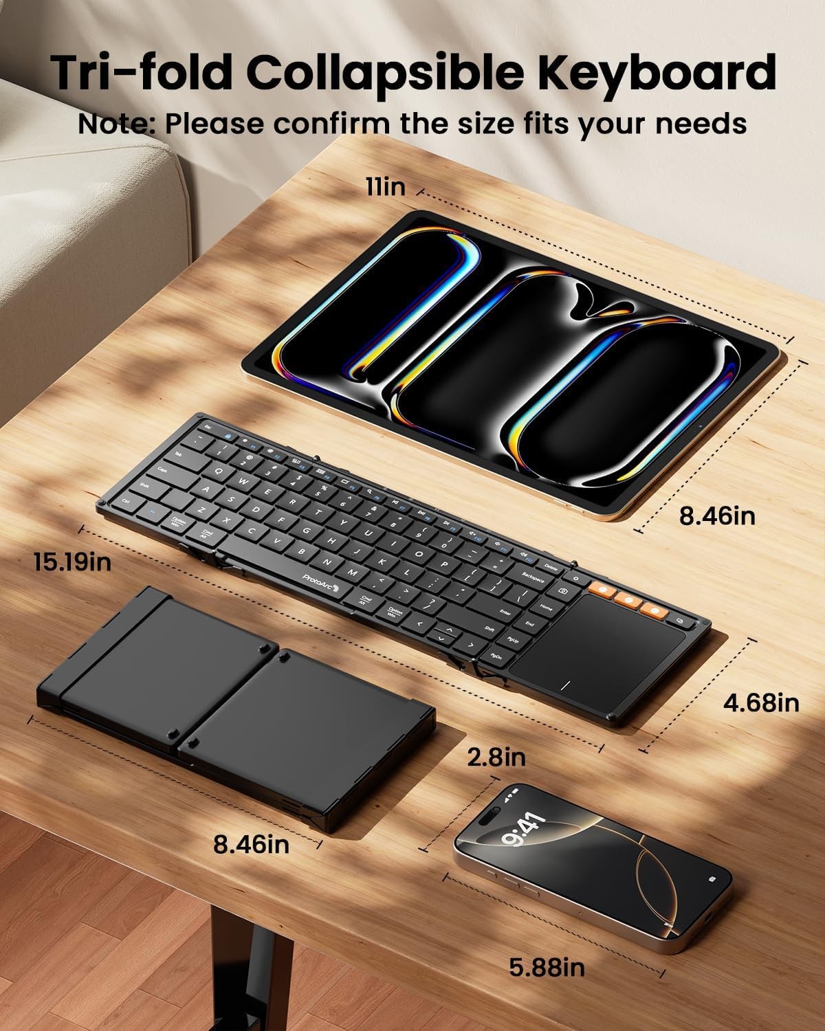 Protoarc Foldable Keyboard Touchpad Xk01 Tp Folding Portable Keyboard Full Size