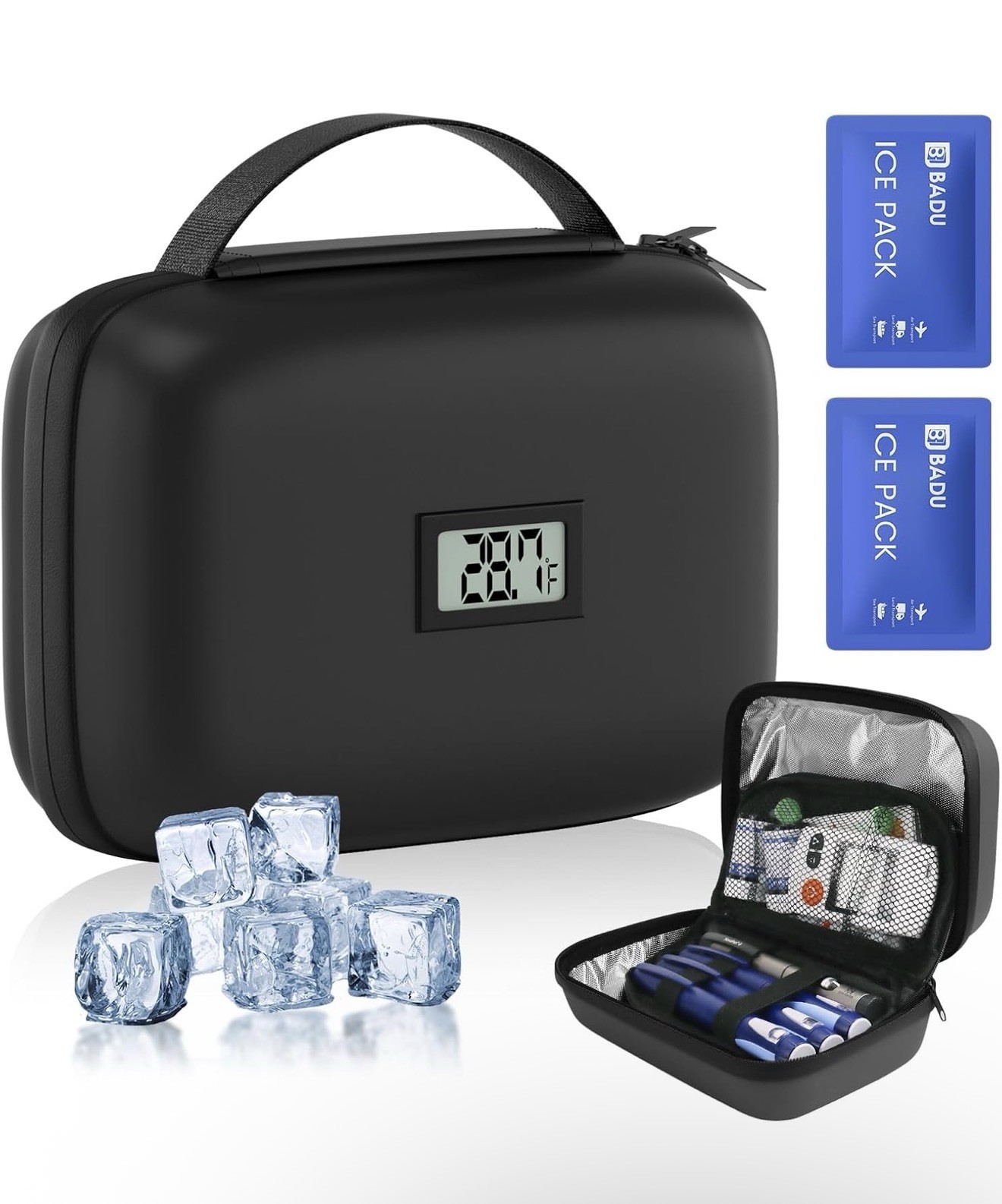 Insulin / Medication Cooler Case TSA Approved Case With Temp Display Black