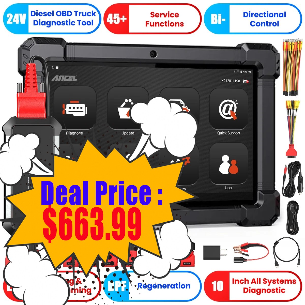 All System Diesel Heavy Duty Truck Diagnostic HD OBD2 Scanner ABS Oil DPF Regen