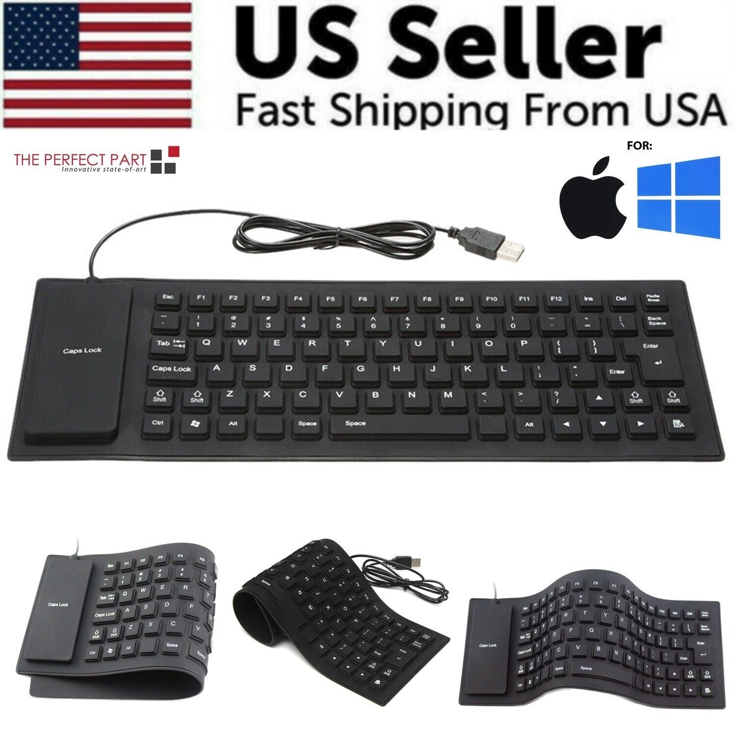 Foldable Silicone Keyboard Waterproof USB Flexible Roll Up Dustproof Full Size
