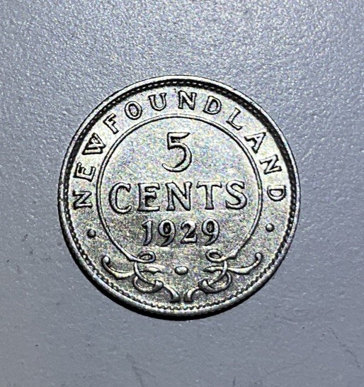 1929 Newfoundland Canada 5 Cent 300K Mintage Very Fine++ KM 13     Free Shipping