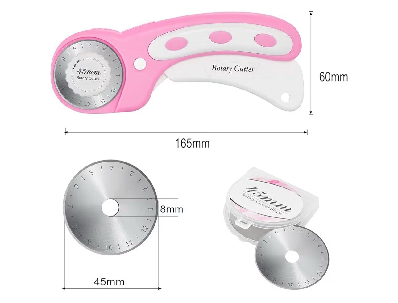 45Mm Rotary Cutter with 5Pcs Extra Blades, Ergonomic Handle Rolling Cutter with