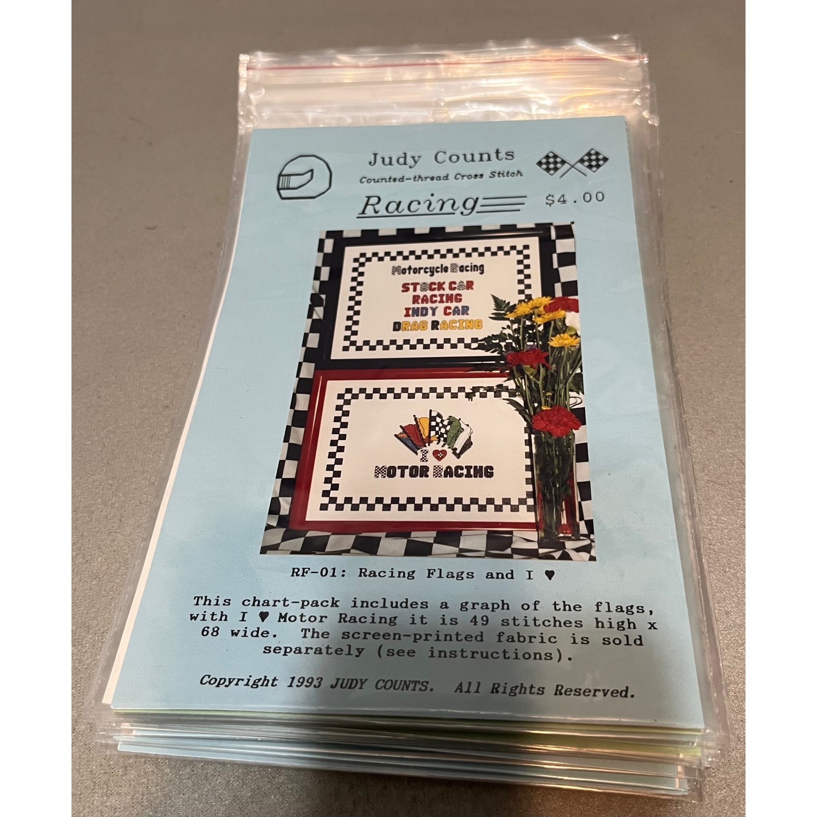 Vintage Judy Counts Stock Car Racing Cross Stitch Chart Packs Lot of 29 - 1990s