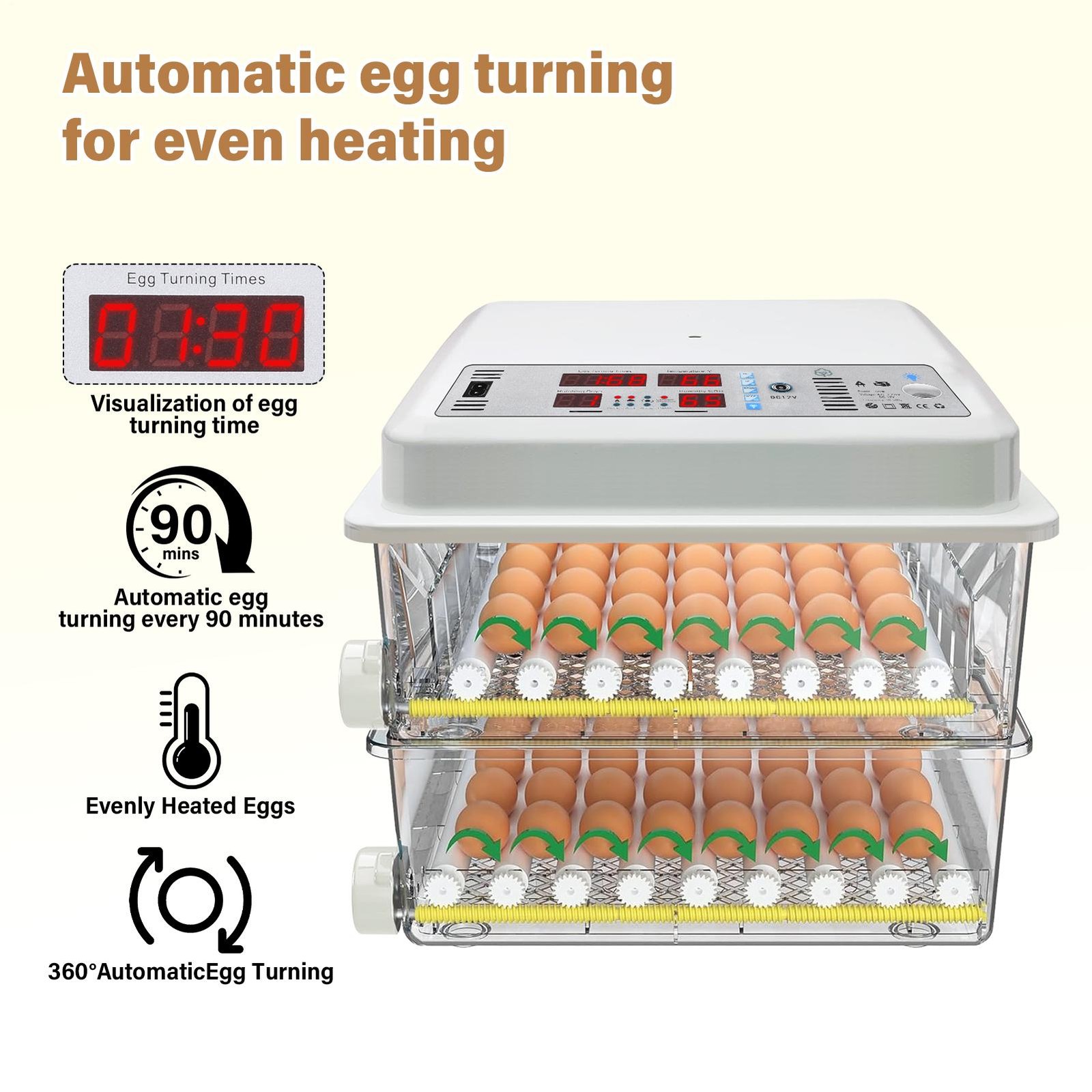 Automatic 120 Eggs Incubator Temperature Control Digital Chicken Egg Hatcher---