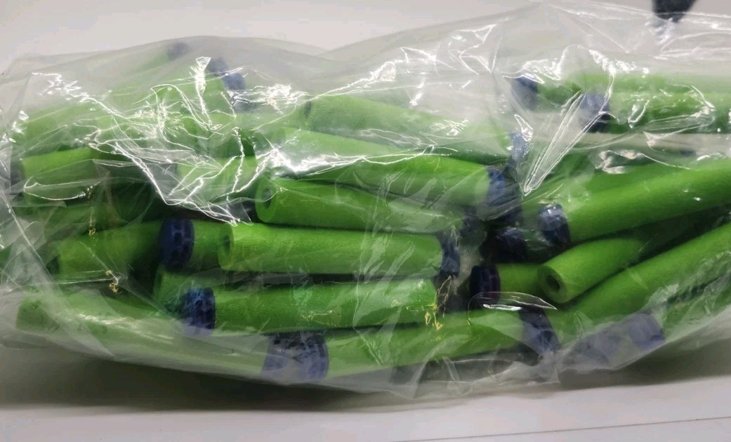 Nerf N-Strike Elite Dart Refills Lot Of Over 20 lime green with blue tip Darts