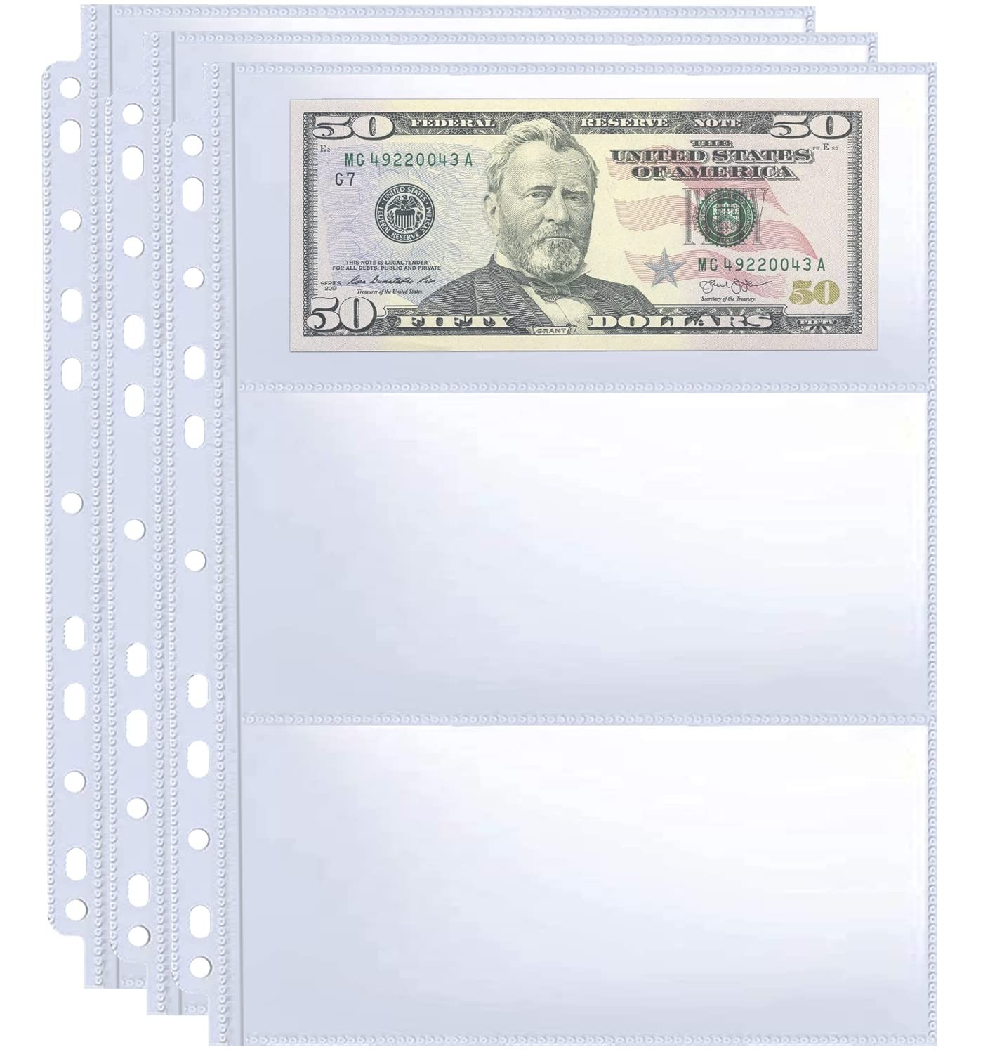 30 Pack 180 Pockets 11 Hole Currency Collection 8.5X11.3 Inch, Cash Sleeves