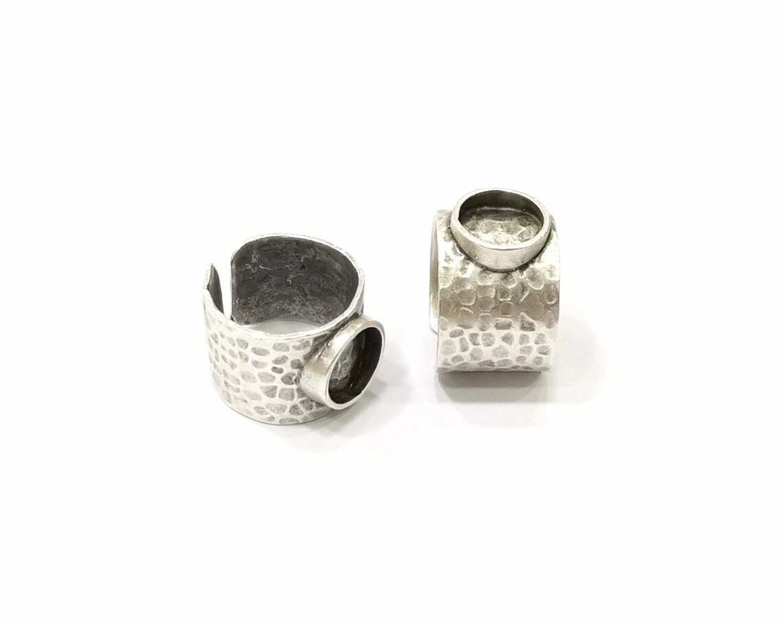 Silver Ring Setting Resin Cabochon Base inlay Blank Adjustable Base Bezel G16462