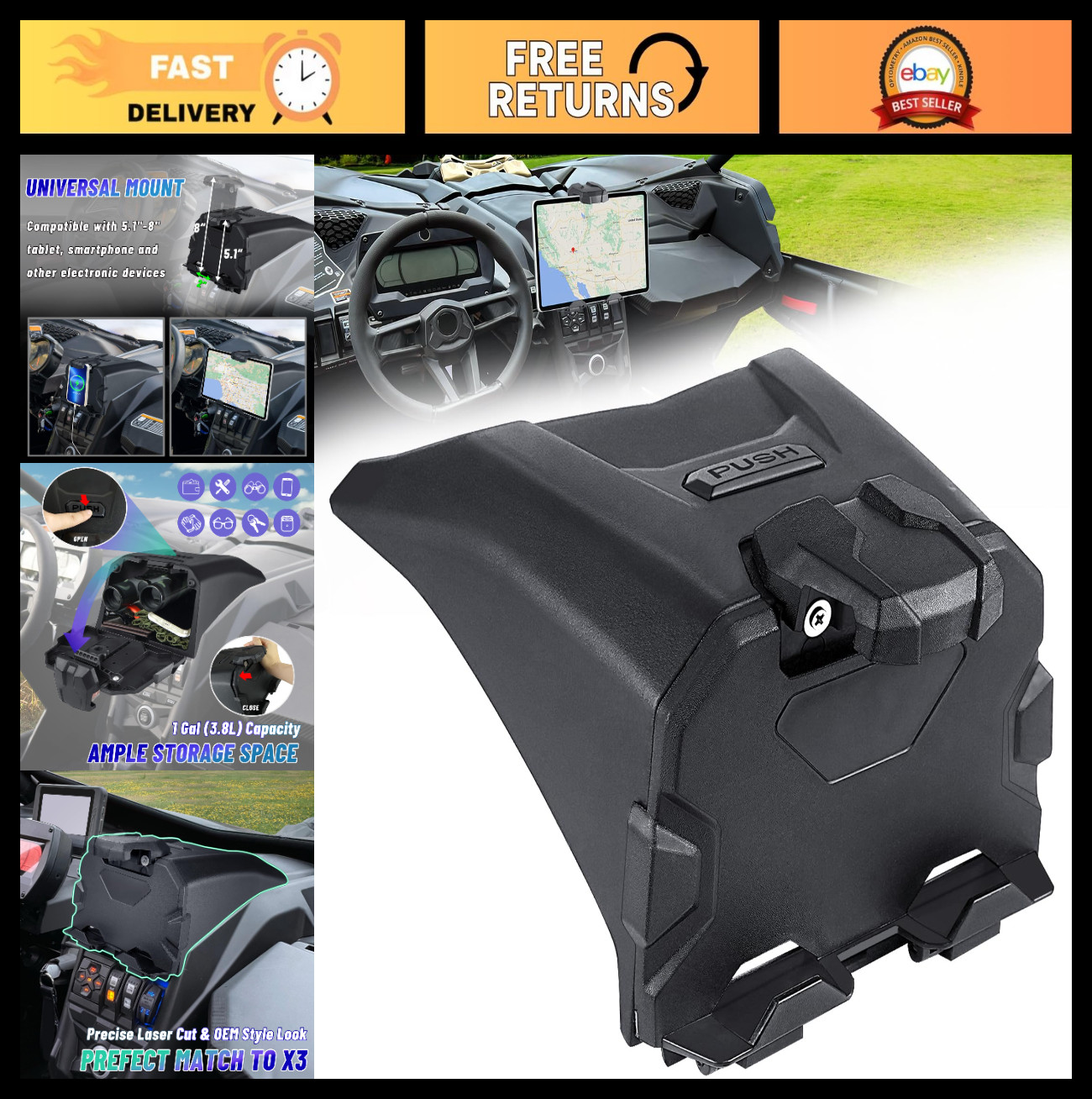Tablet Holder with Storage Box & GPS Mount for Can Am Maverick X3 2017-2025 UTV