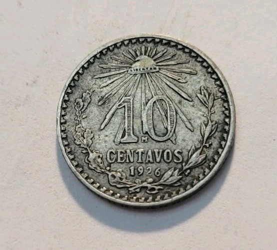 1926 Mexico 10 Centavos  World Silver Coin