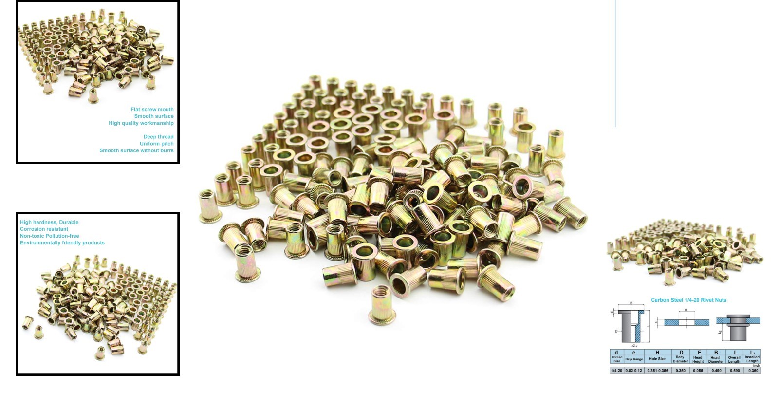 100 Pcs 1/4"-20 UNC Threaded Carbon Steel Rivet Nuts - Secure Installation Kit