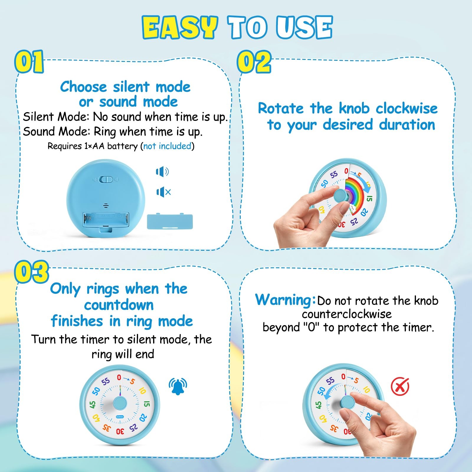 HIPPIH Visual Timer for Kids, 60 Minute Countdown Timers Classroom Blue
