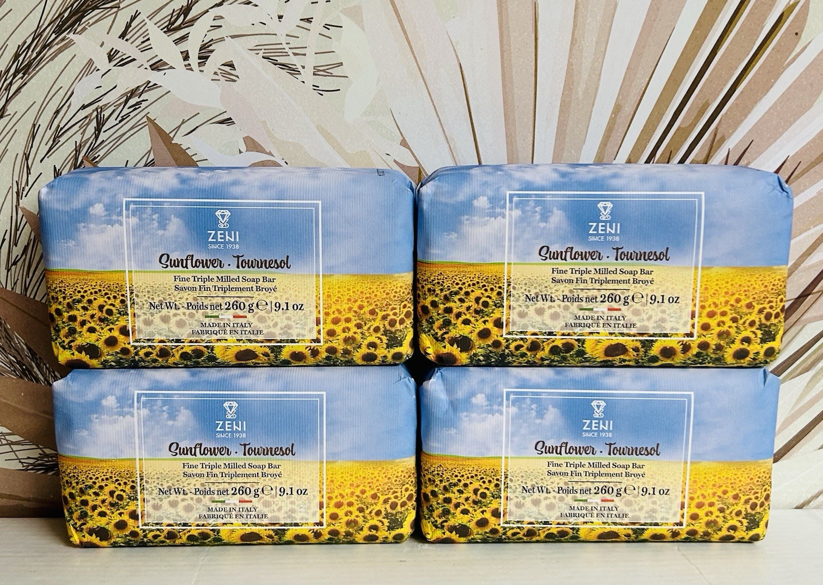 4-Pack Zeni ~ Sunflower Fine Triple Milled Soap Bar 9.1 oz Each Made in Italy