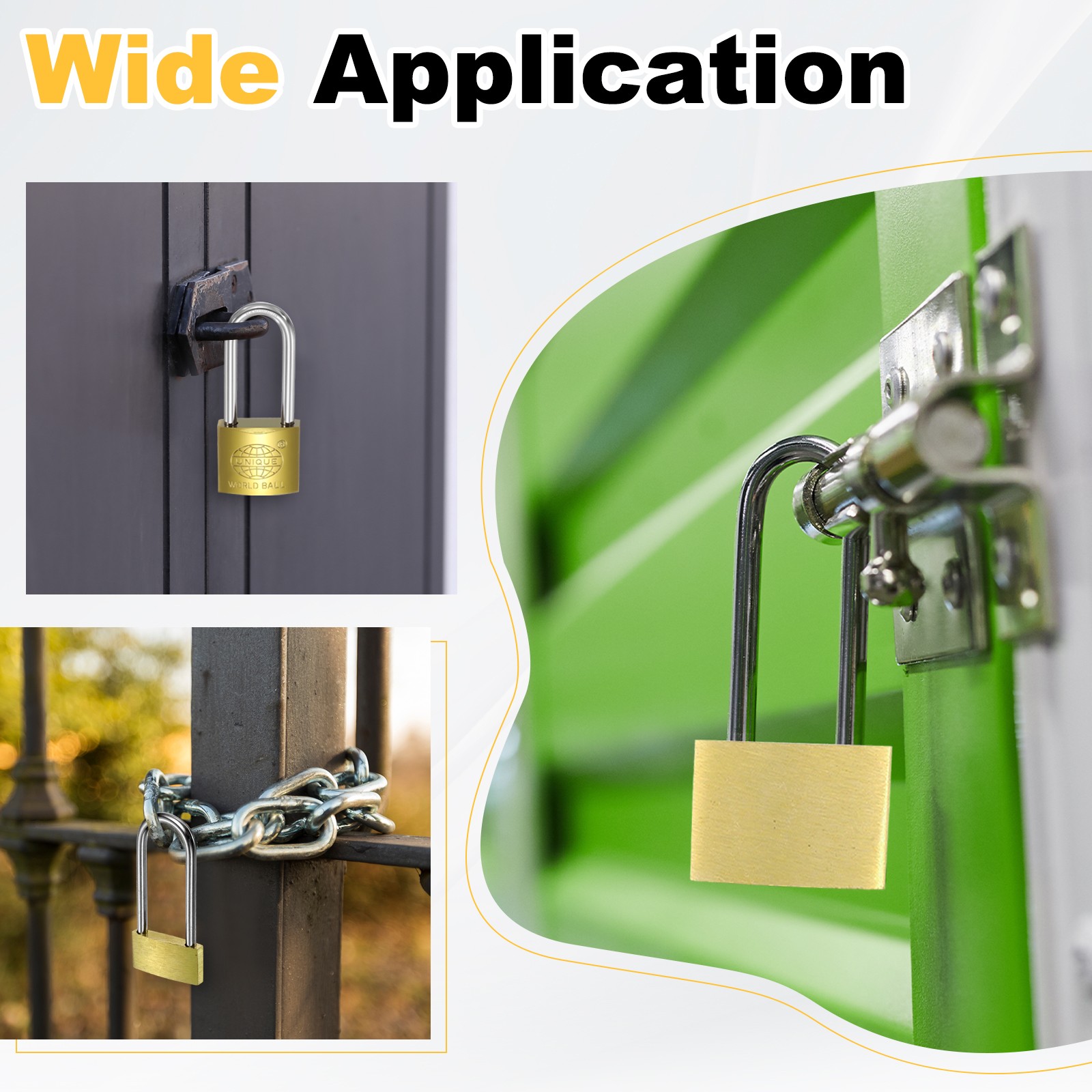 Solid Brass Padlock with Key, (1-21/32"x1", 3 Pcs), Short Shackle Lock