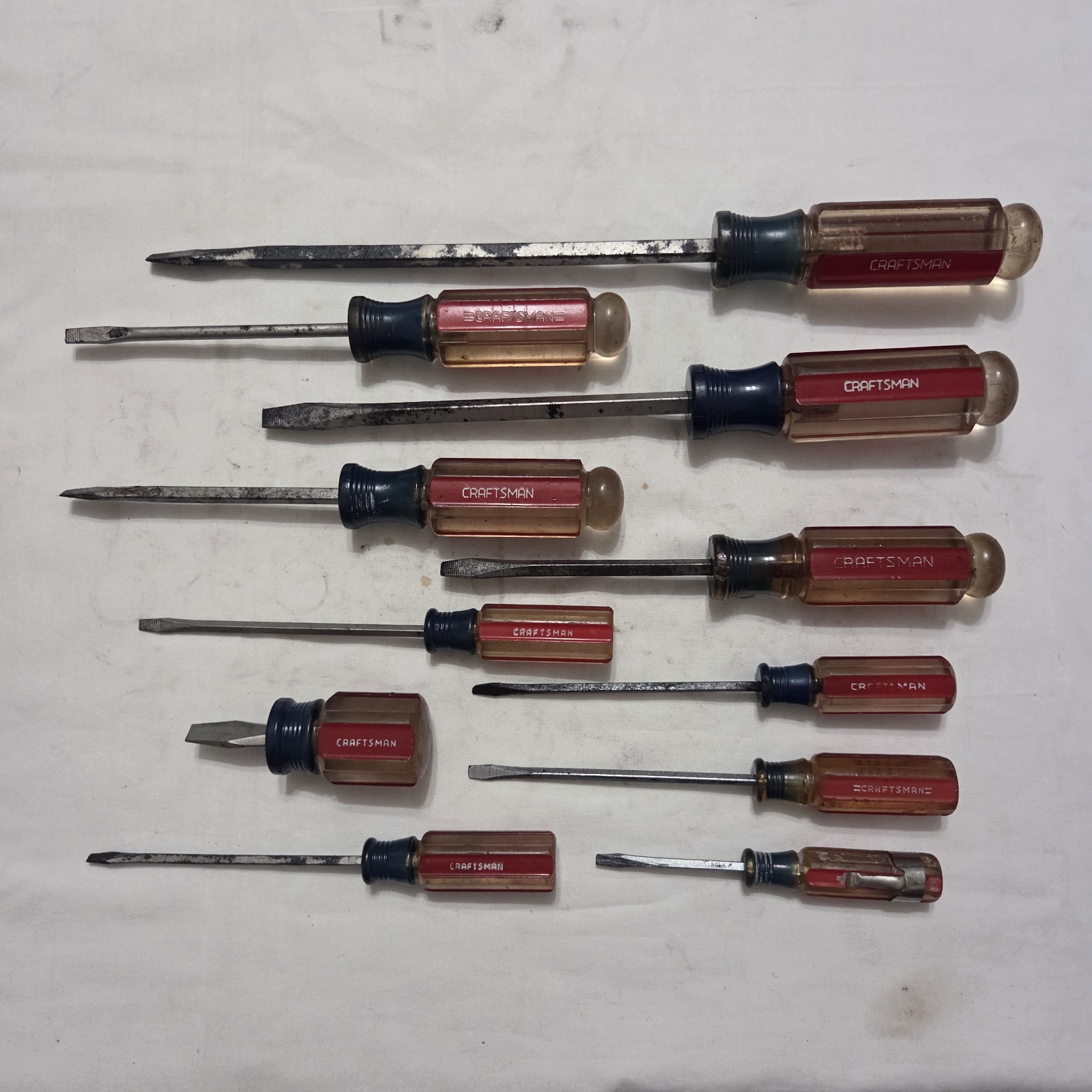 Craftsman Mixed Lot Of 11 Flat Slotted Screwdrivers Red Blue Handles-Made In USA