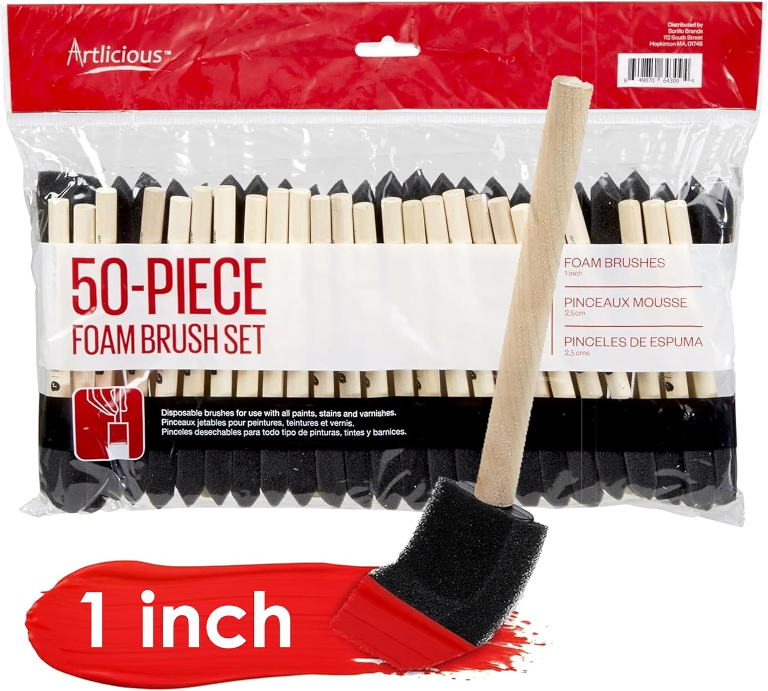 Fo Brush Set - Disposable, 1-inch Spon Paint Brushes for