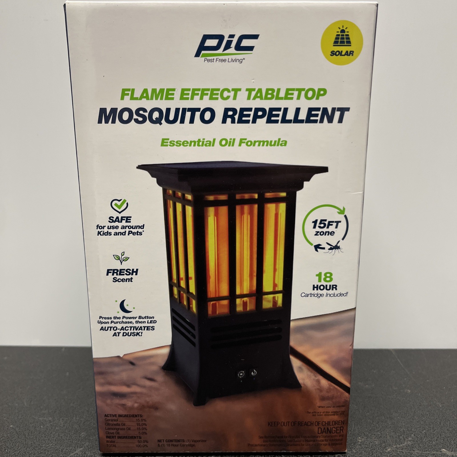 BRAND NEW!! PIC Outdoor Solar Tabletop Flame Effect Mosquito Repellent - USB-C