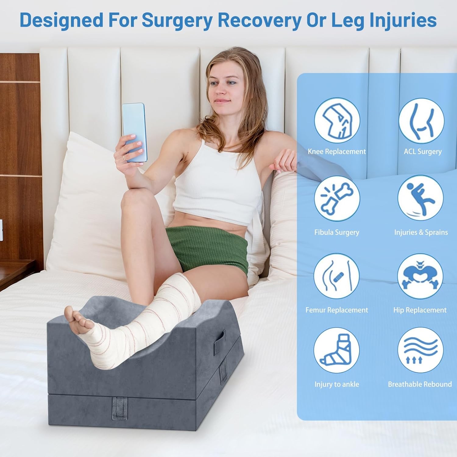 Leg Elevation Pillows, Wedge Pillow for After Surgery, Memory Foam Leg Support A