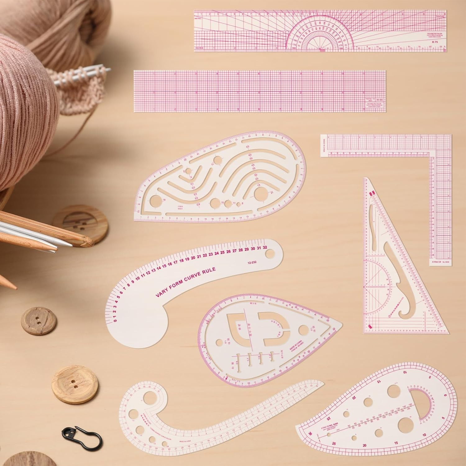 Sewing Ruler Set - Clear Metric French Curve Pattern Ruler Kit for Beginners