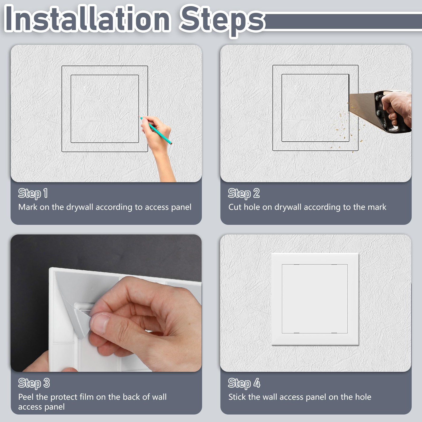 Self Adhesive Access Panel for Drywall, 8" x 8" Plumbing Access Panel, Heavy ...