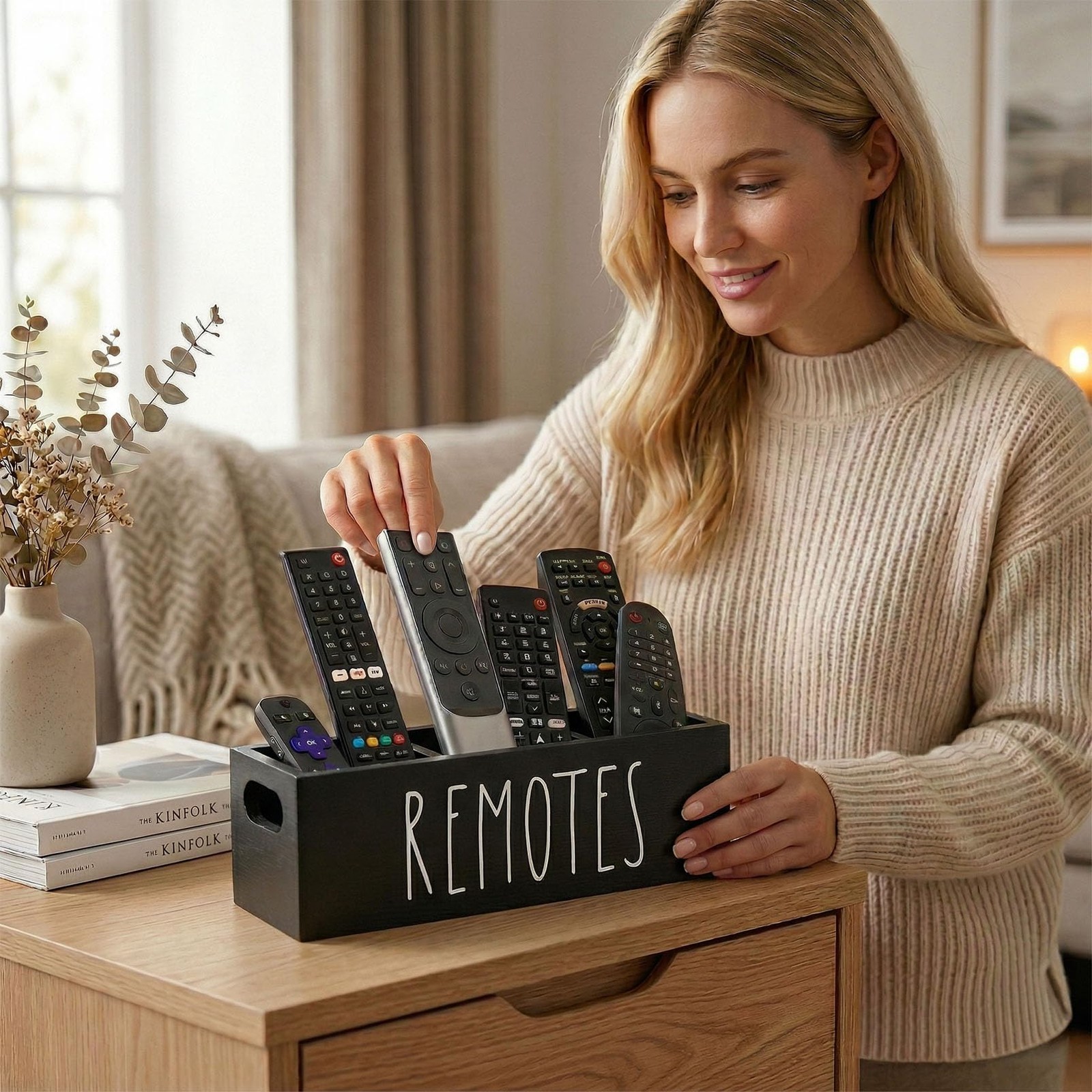 CHONIC Remote Control Holder, Farmhouse Storage Caddy, Bedside Black