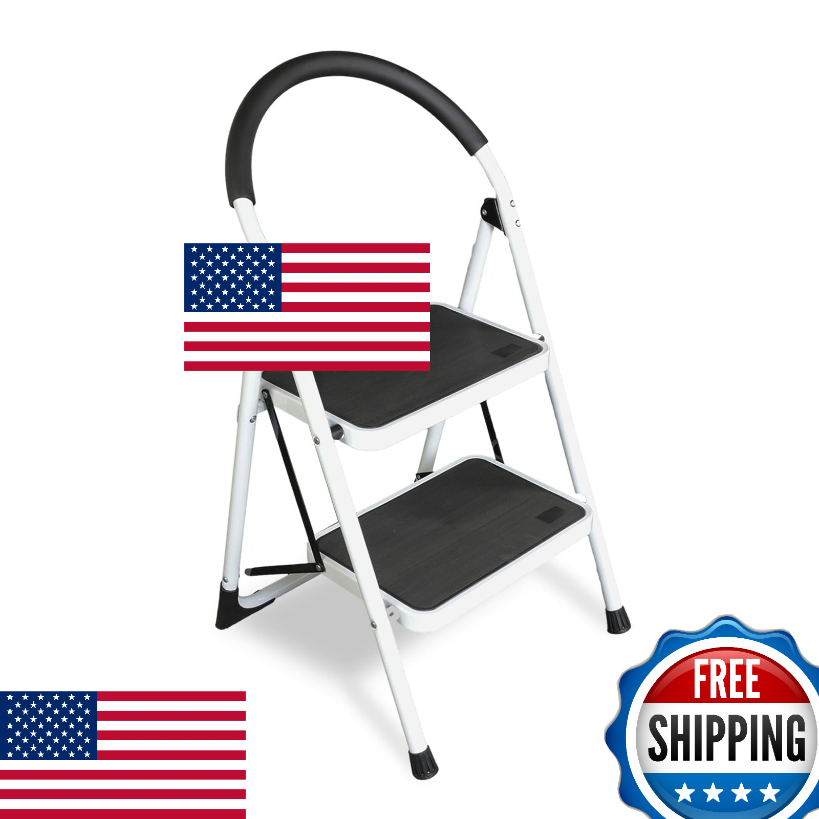 Big Red 2-Step Ladder, 400 lbs, Ergonomic Folding Stool w/ Anti-Slip Pedal