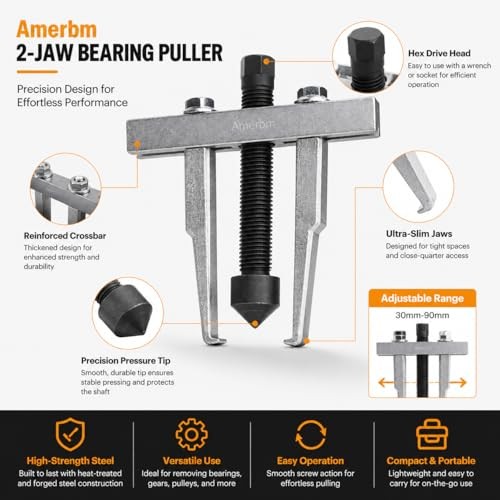 2 Jaw Bearing Puller 30mm-90mm Adjustable Gear Puller Tool - Heavy Duty Slim
